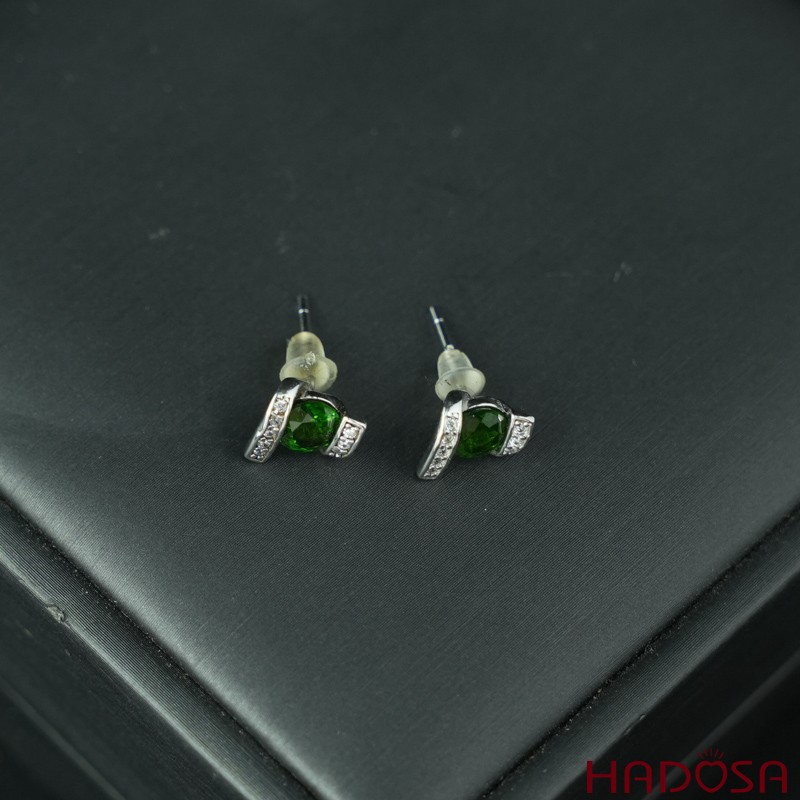 Hoa tai đá Diopside 5mm bạc 925