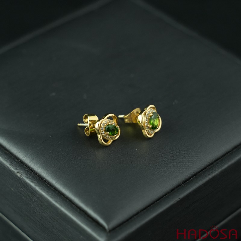Bông tai Diopside 3x5mm bạc 925
