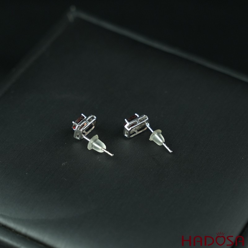 Hoa tai đá garnet chữ nhật 3*5mm bạc 925