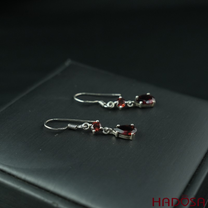 Hoa tai đá Garnet bạc 925 cao cấp