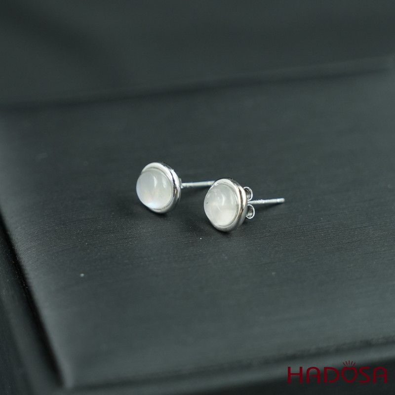 Hoa tai đá mặt trăng 6mm bạc 925
