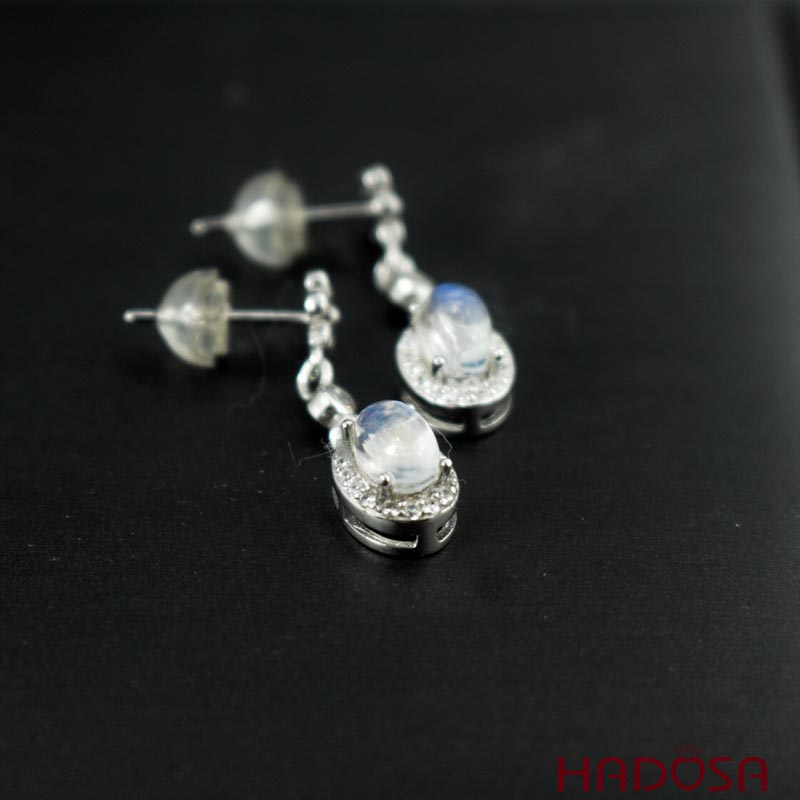 Hoa tai đá mặt trăng 4*6mm bạc 925