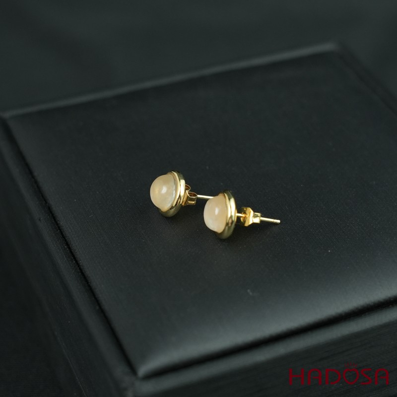 Hoa tai đá mặt trăng 7mm bạc mạ vàng