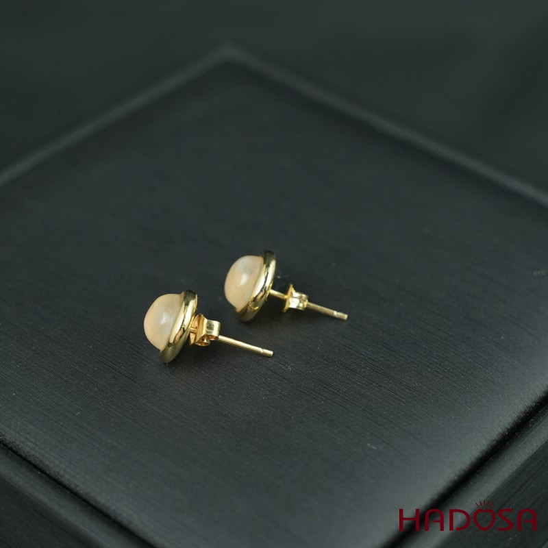 Hoa tai đá mặt trăng 7mm bạc mạ vàng