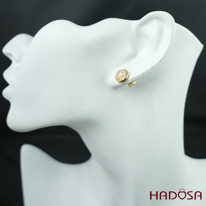 Hoa tai đá mặt trăng 7mm bạc mạ vàng