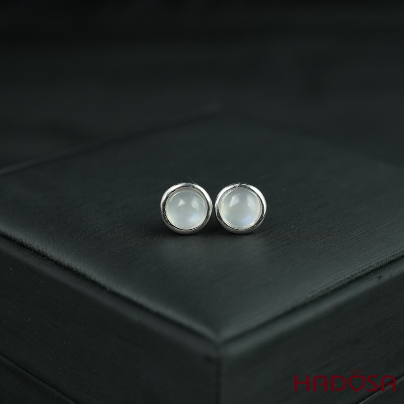 Hoa tai đá mặt trăng 7mm bạc 925