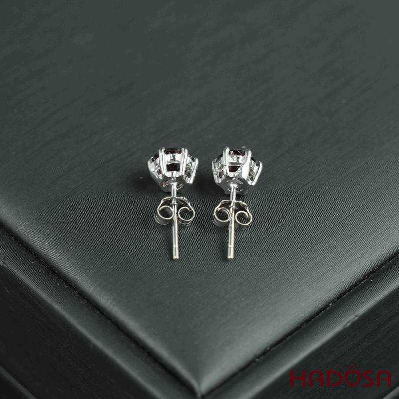 Hoa tai Garnet 6mm bạc 925