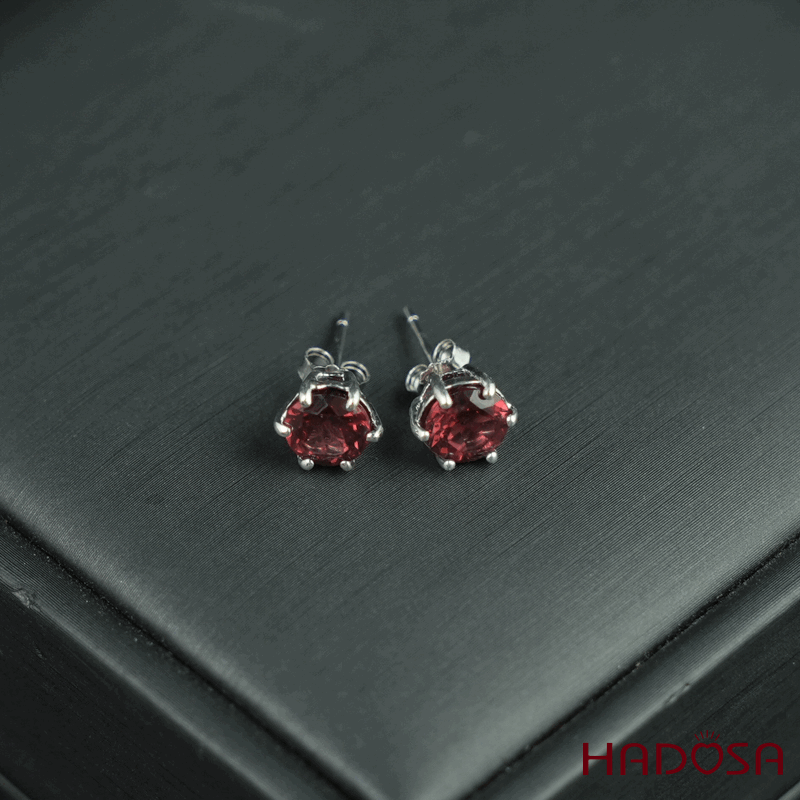 Hoa tai Garnet 5mm bạc 925