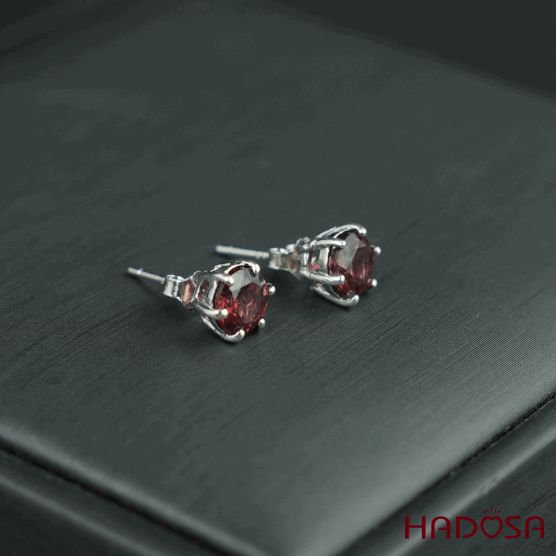 Hoa tai Garnet 5mm bạc 925