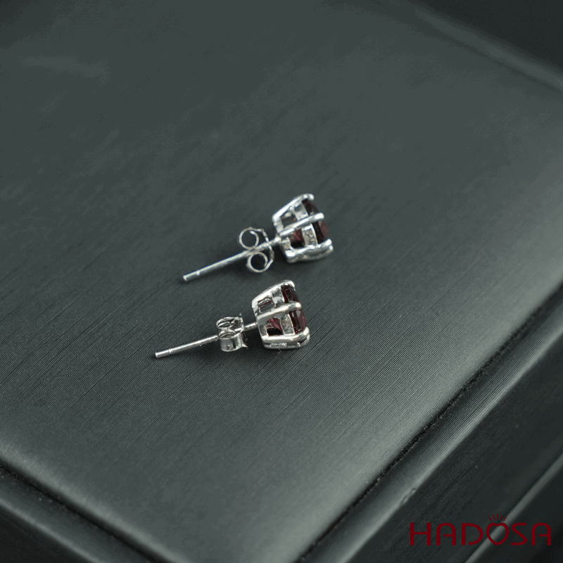 Hoa tai Garnet 5mm bạc 925