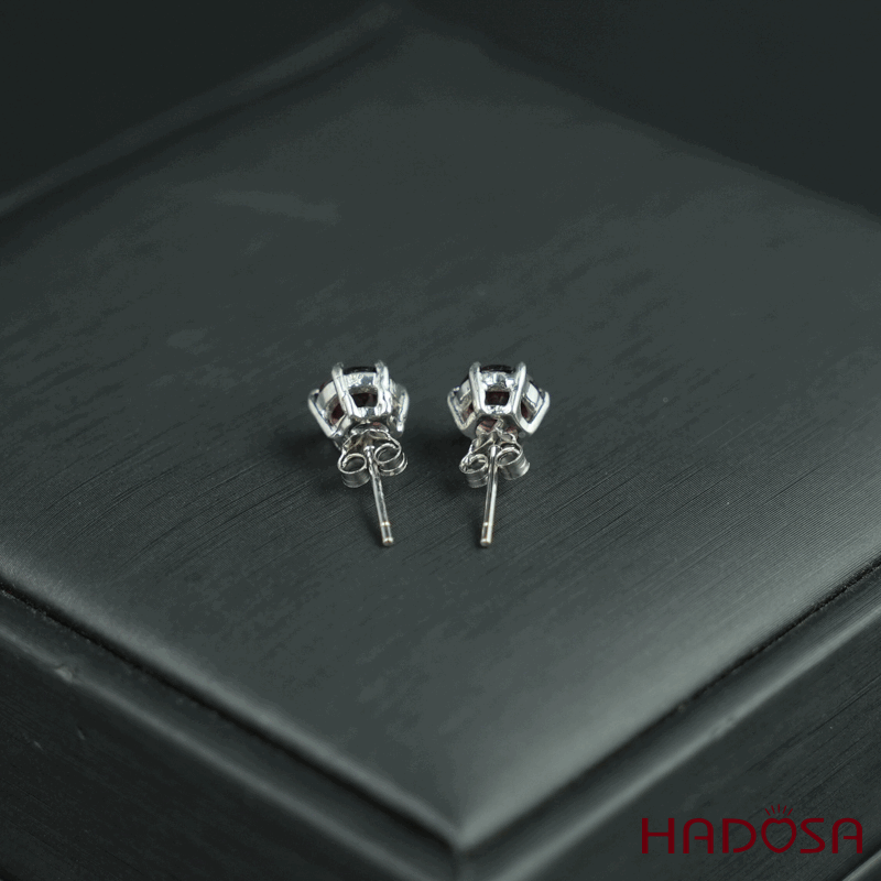 Hoa tai Garnet 5mm bạc 925