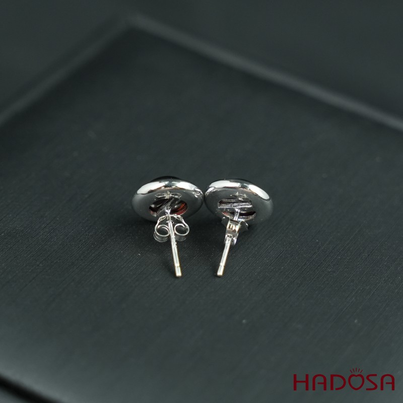 Hoa tai Garnet cab tròn 8mm bạc 925