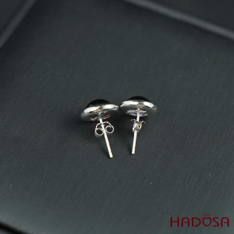 Hoa tai Garnet cab tròn 8mm bạc 925