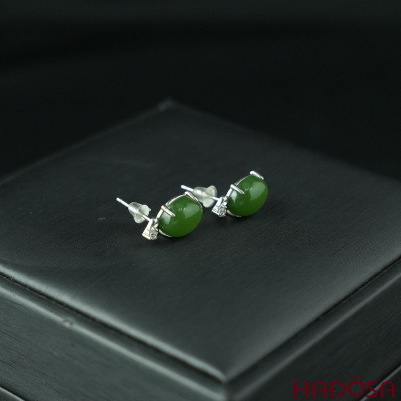 Bông tai Ngọc Bích Canada 8*10mm bạc 925