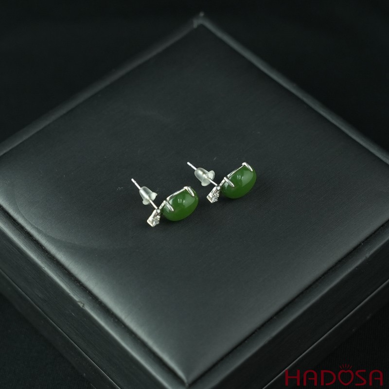 Bông tai Ngọc Bích Canada 8*10mm bạc 925