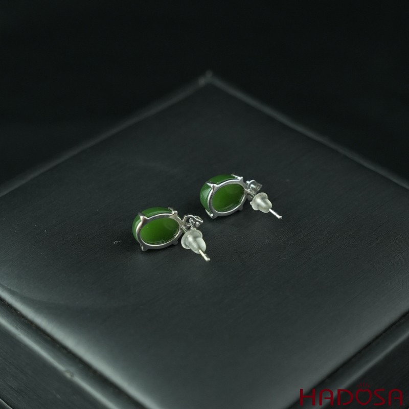 Bông tai Ngọc Bích Canada 8*10mm bạc 925