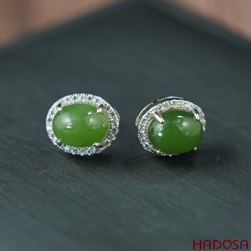 Bông tai Ngọc Bích Canada 7*9mm Bạc 925