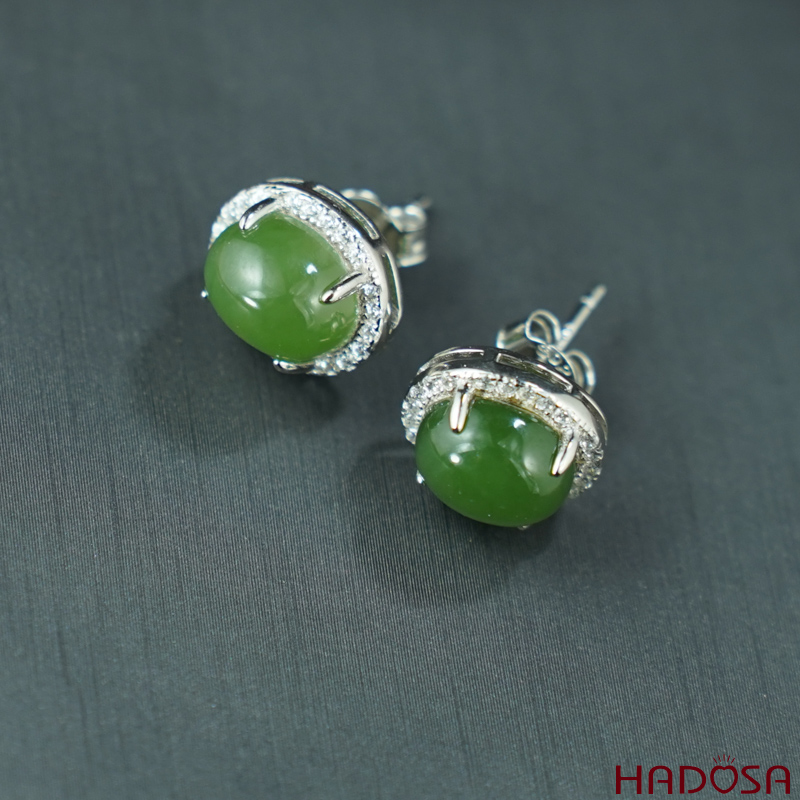 Bông tai Ngọc Bích Canada 7*9mm Bạc 925