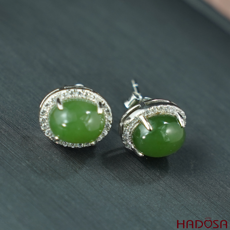 Bông tai Ngọc Bích Canada 7*9mm Bạc 925