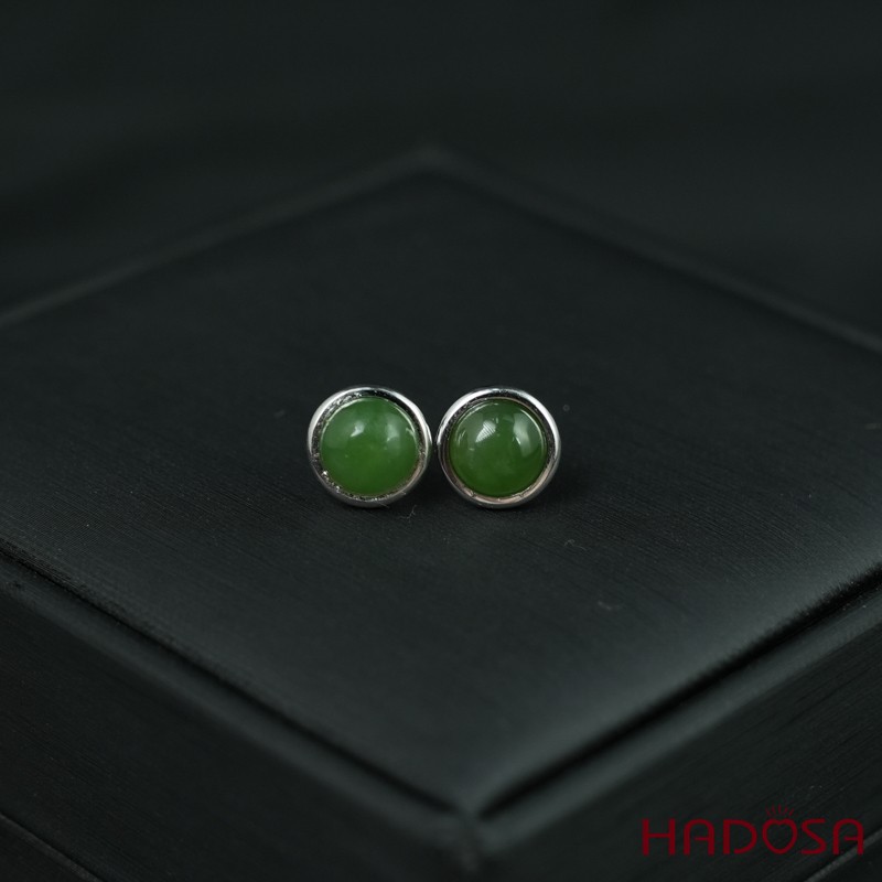 Hoa tai Ngọc Bích Canada tròn 8mm bạc 925