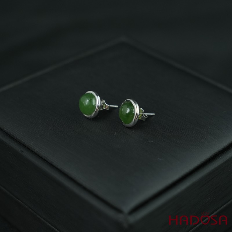 Hoa tai Ngọc Bích Canada tròn 8mm bạc 925