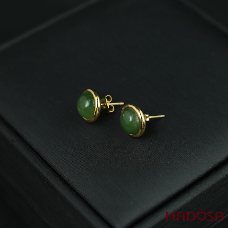 Hoa tai Ngọc Bích Canada tròn 8mm bạc mạ vàng