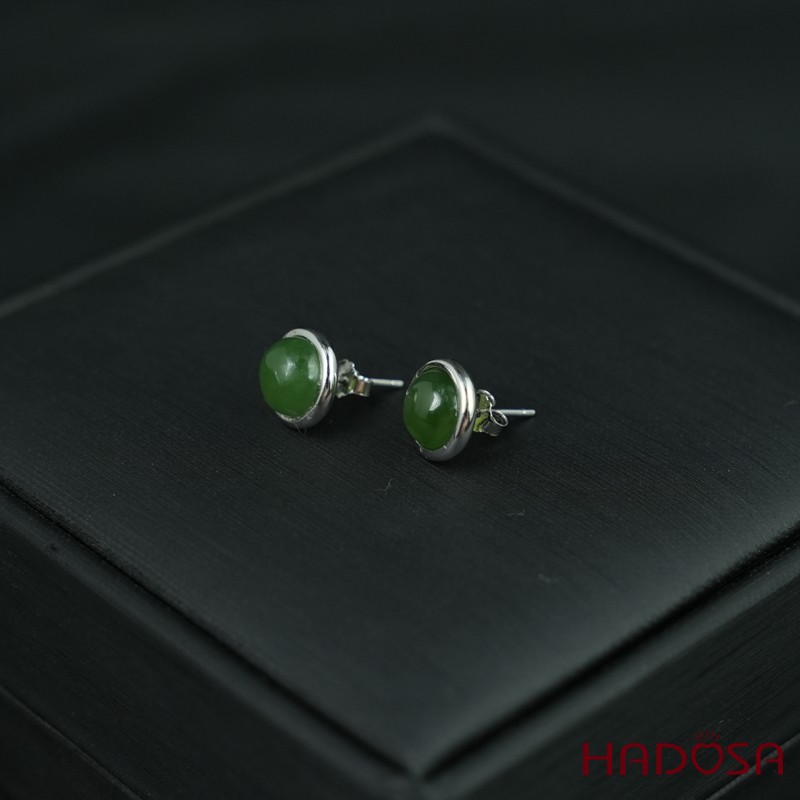 Hoa tai Ngọc Bích Canada tròn 8mm bạc 925