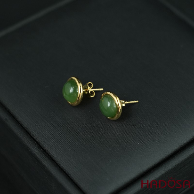 Hoa tai Ngọc Bích Canada tròn 8mm bạc mạ vàng