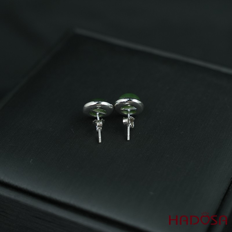 Hoa tai Ngọc Bích Canada tròn 8mm bạc 925