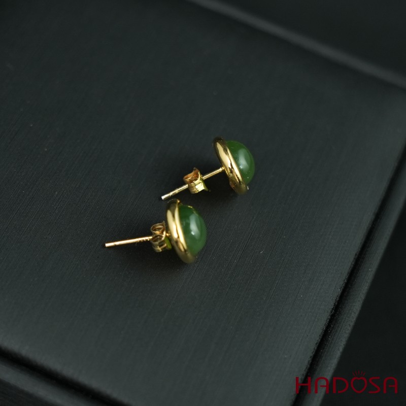 Hoa tai Ngọc Bích Canada tròn 8mm bạc mạ vàng