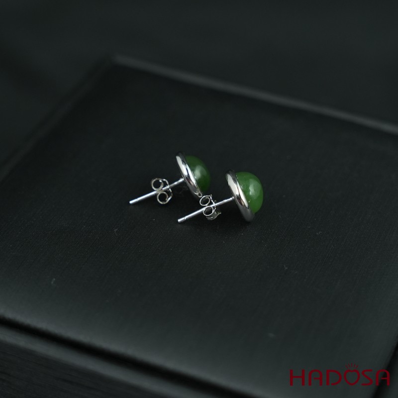 Hoa tai Ngọc Bích Canada tròn 8mm bạc 925