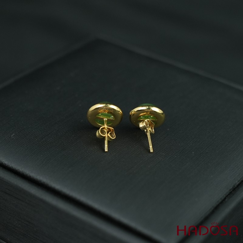 Hoa tai Ngọc Bích Canada tròn 8mm bạc mạ vàng