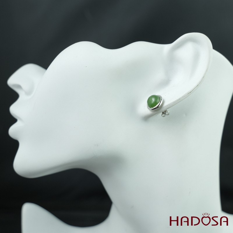 Hoa tai Ngọc Bích Canada tròn 8mm bạc 925