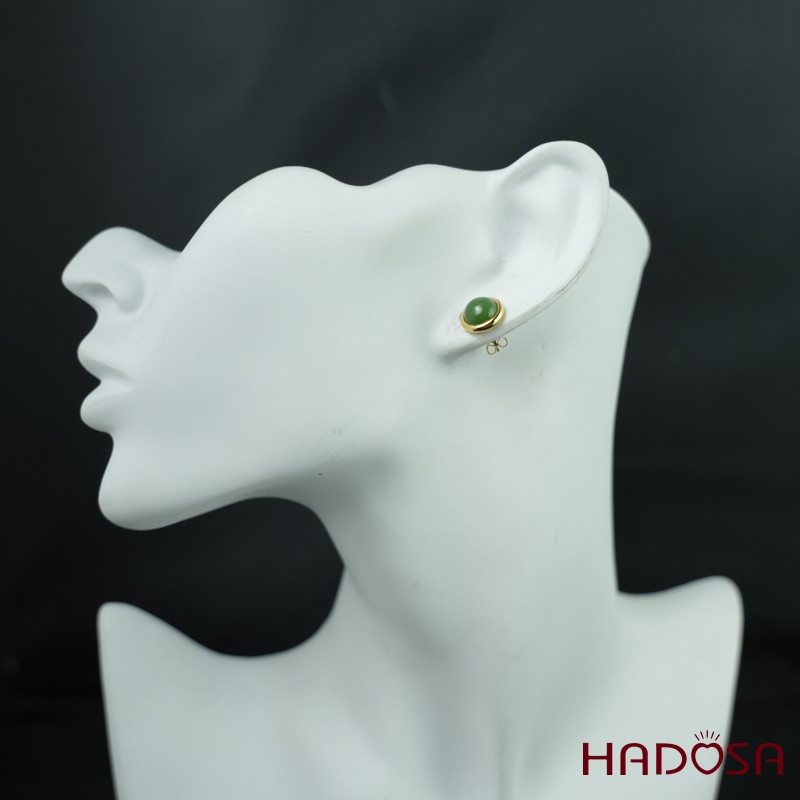 Hoa tai Ngọc Bích Canada tròn 8mm bạc mạ vàng