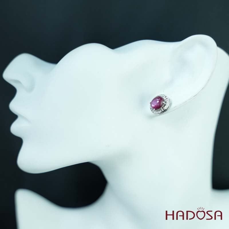 Hoa tai đính đá Ruby Nam Phi oval 6x8mm bạc 925