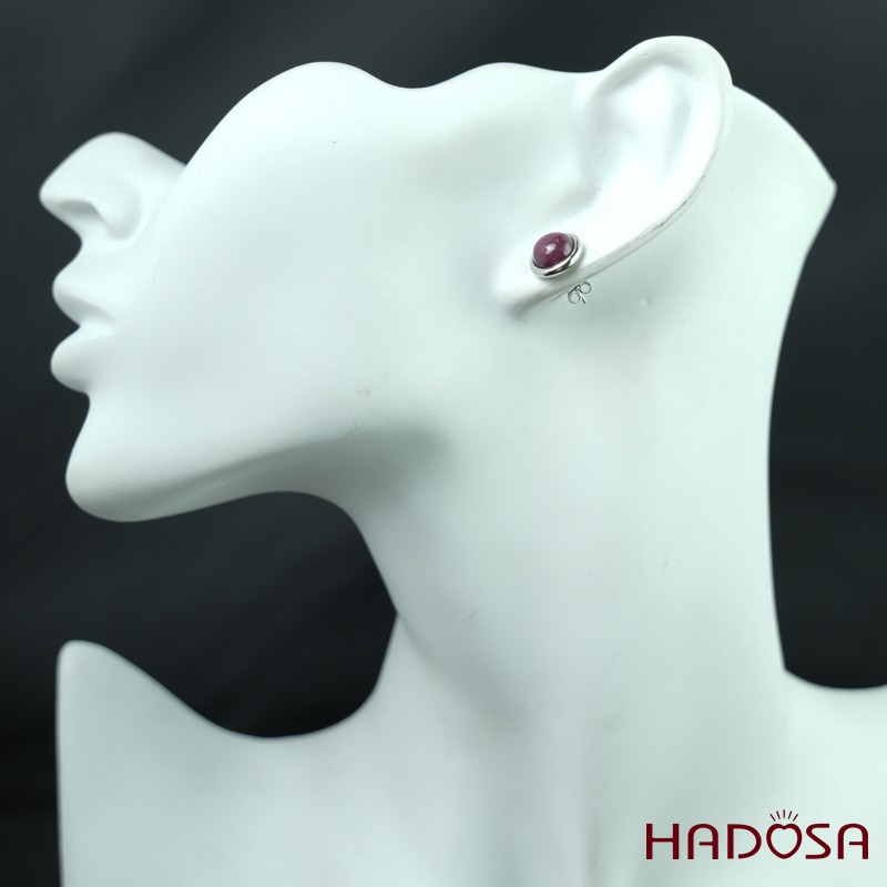Hoa tai Ruby tròn 8mm bạc 925