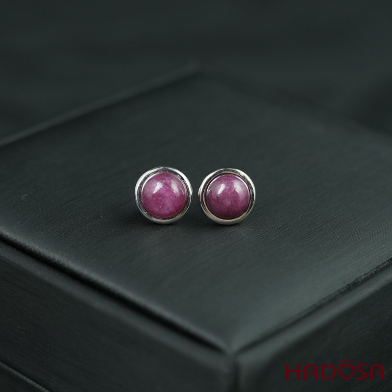 Hoa tai Ruby tròn 8mm bạc 925
