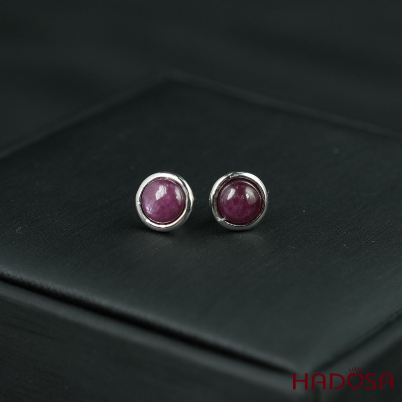 Hoa tai Ruby tròn 7mm bạc 925