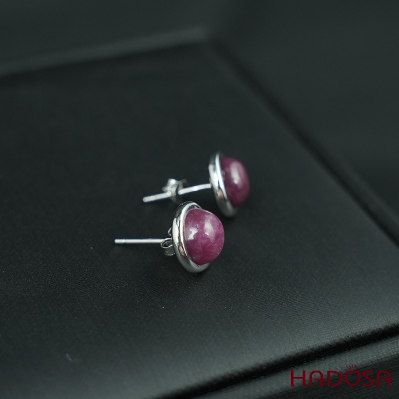 Hoa tai Ruby tròn 8mm bạc 925