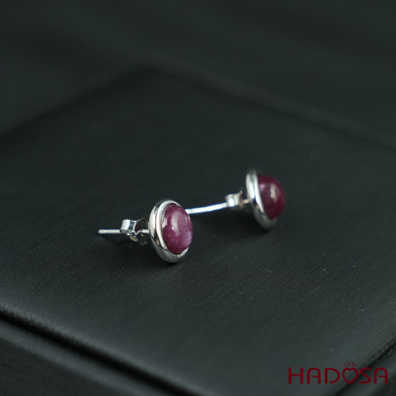 Hoa tai Ruby tròn 7mm bạc 925
