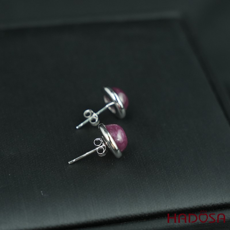 Hoa tai Ruby tròn 8mm bạc 925