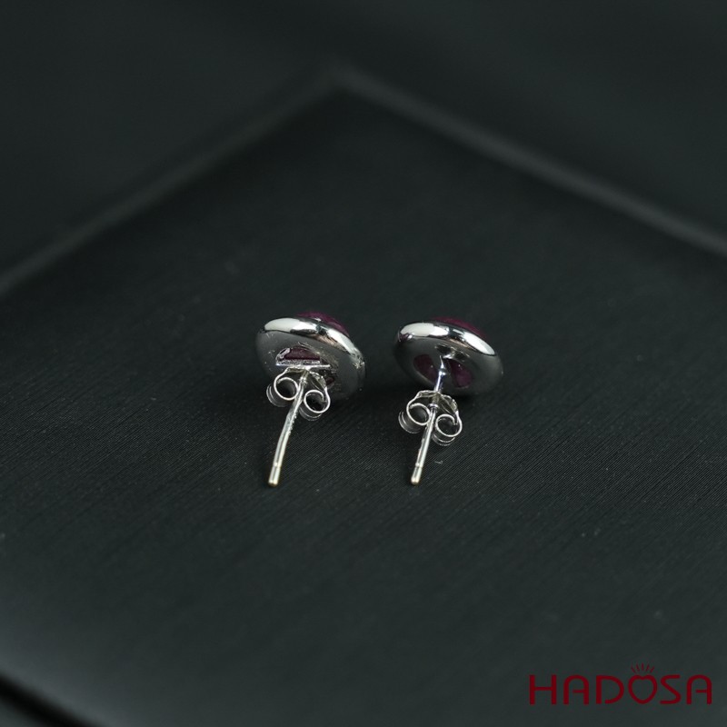 Hoa tai Ruby tròn 7mm bạc 925