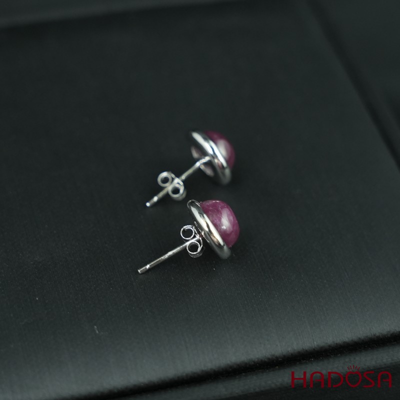 Hoa tai Ruby tròn 8mm bạc 925