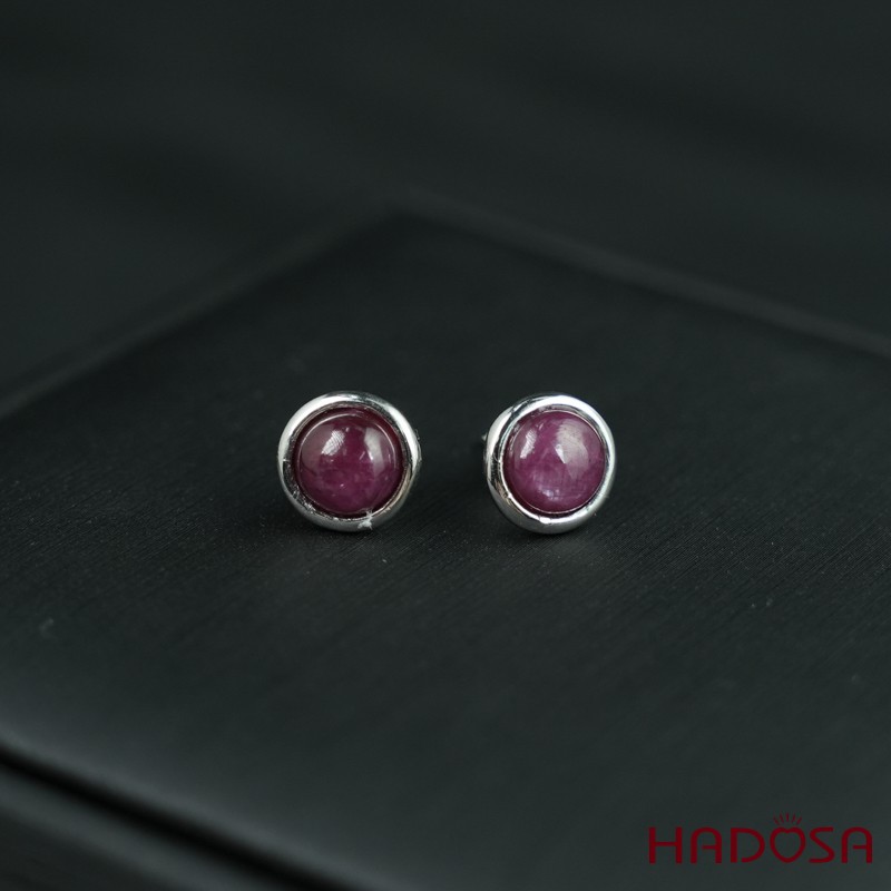 Hoa tai Ruby tròn 7mm bạc 925