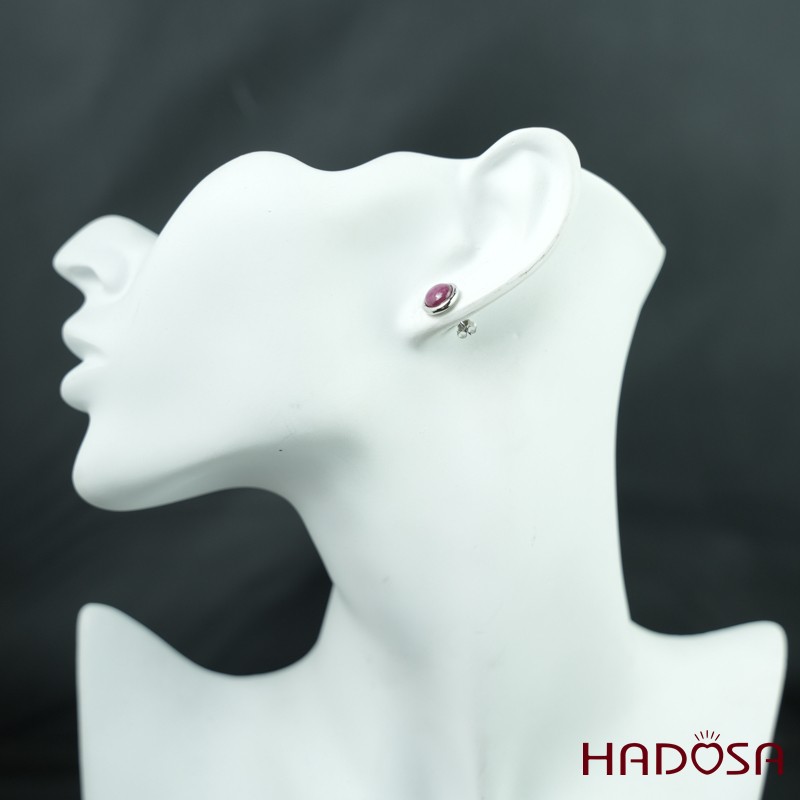 Hoa tai Ruby tròn 7mm bạc 925