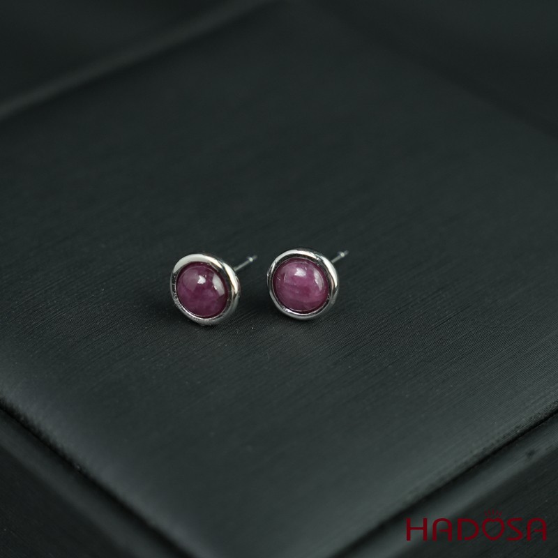 Hoa tai Ruby tròn 6mm bạc 925