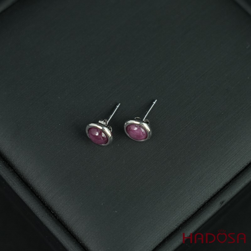 Hoa tai Ruby tròn 6mm bạc 925