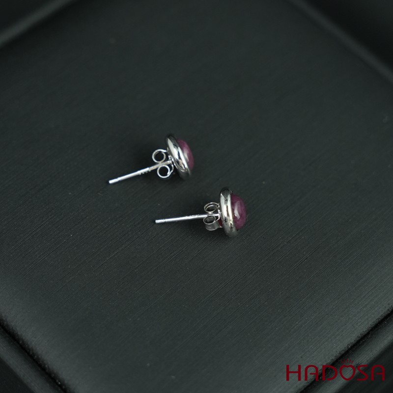 Hoa tai Ruby tròn 6mm bạc 925