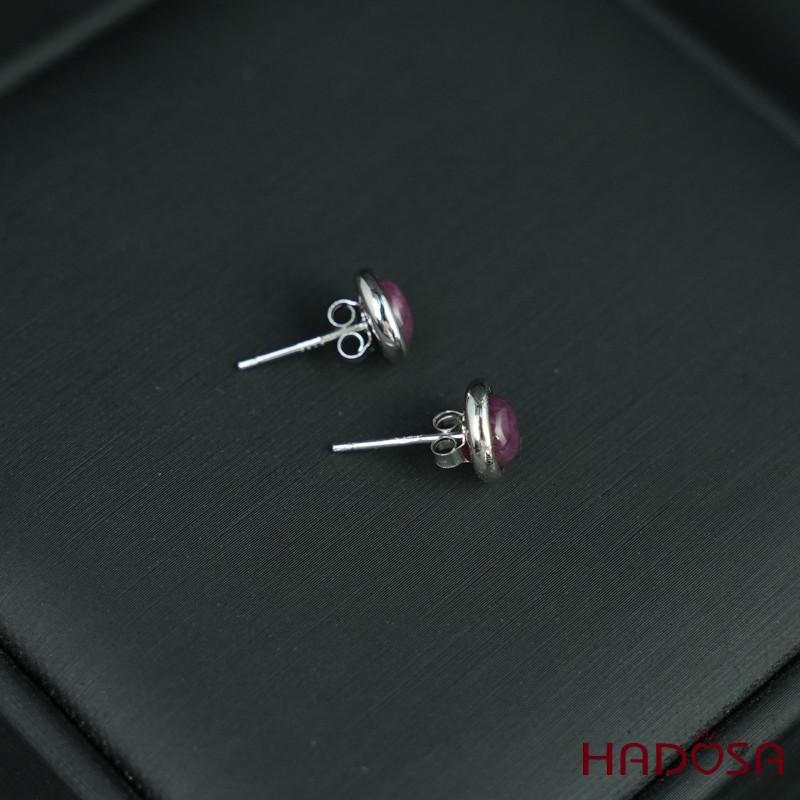 Hoa tai Ruby tròn 6mm bạc 925