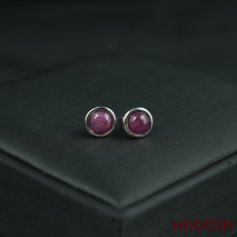 Hoa tai Ruby tròn 6mm bạc 925